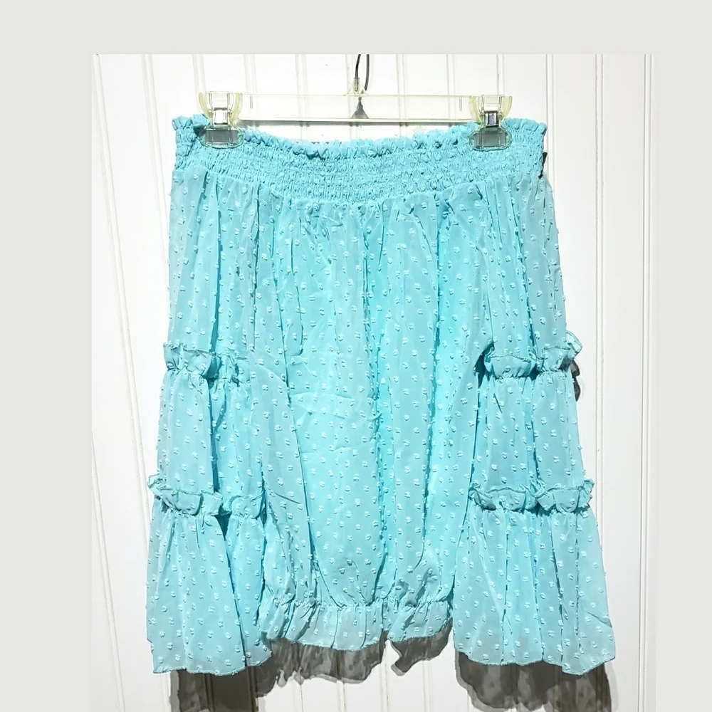 ● S O L D ● Turqouise Blue Ruffled Off Shoulder Peasant Top - Picture 8 of 8